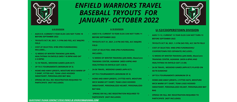 Enfield Warriors Travel Tryouts